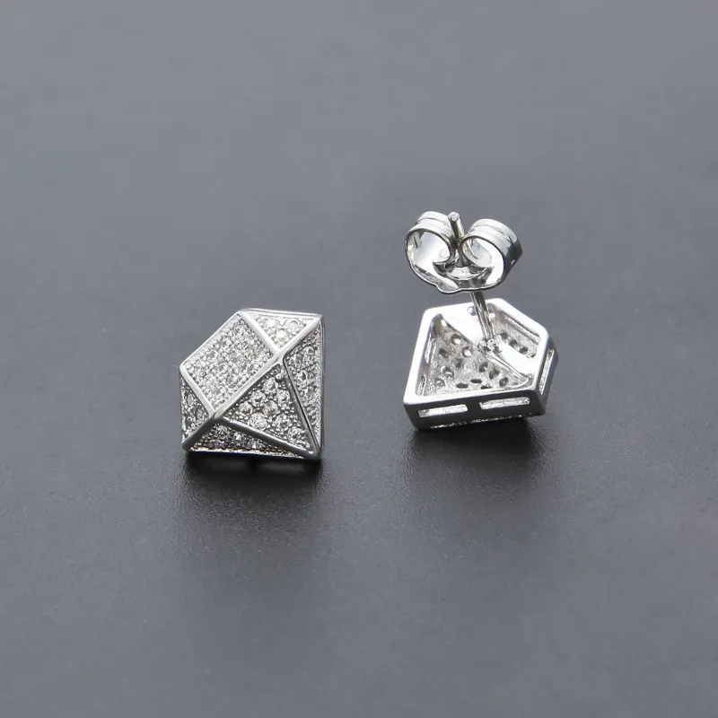Hip Hop Iced Out CZ Diamond Silver Gold Cool Stud Earrings for Women Men Jewelry Vintage WomenCouples
