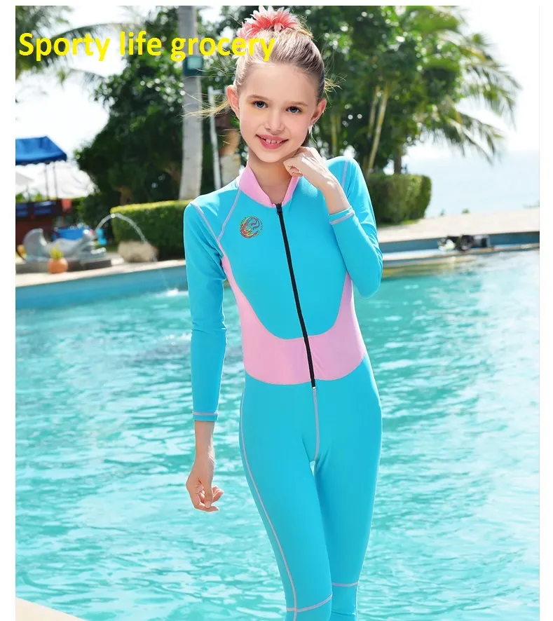 Good quality Teenagers039 long sleeve antiUV diving wetsuit one piece snorkelling Scuba diving clothes swimming wear6267070