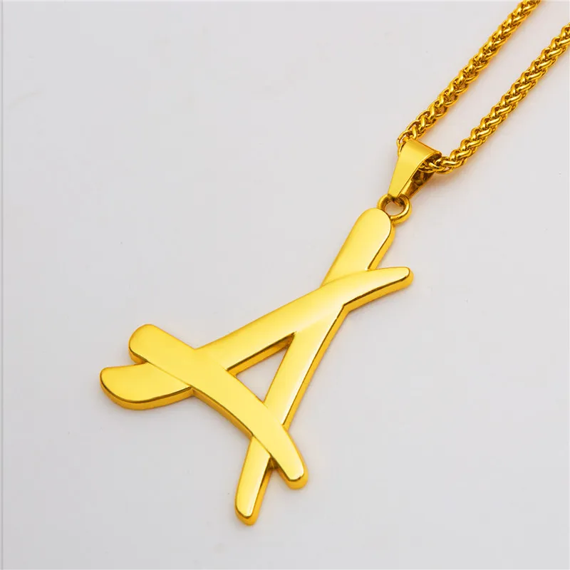 Newest superstar A letter pendant necklace 18K real gold plated thin chain men colgantes hip hop hombre N193