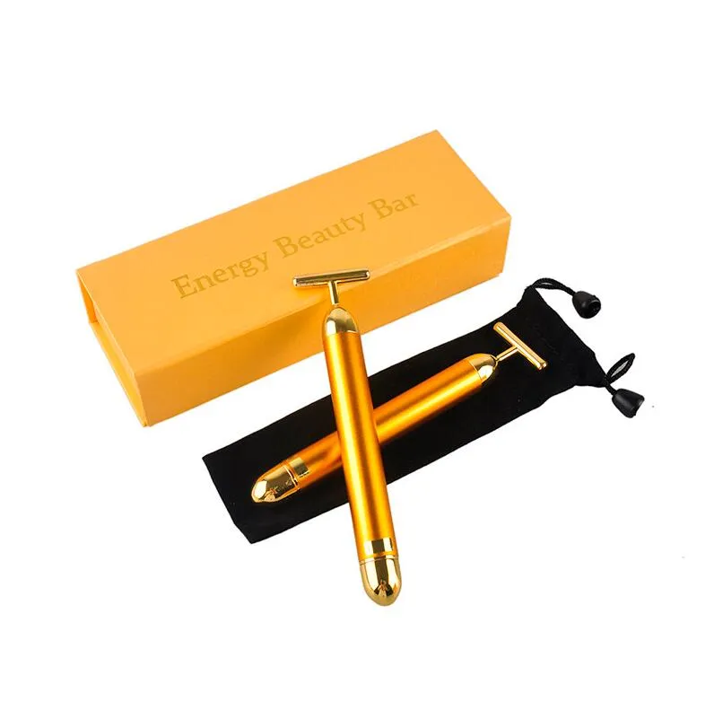 Vendita al dettaglio dimagrante viso 24k oro vibrazione bellezza del viso rullo massaggiatore stick lift rassodamento della pelle rughe stick bar viso regalo la cura della pelle