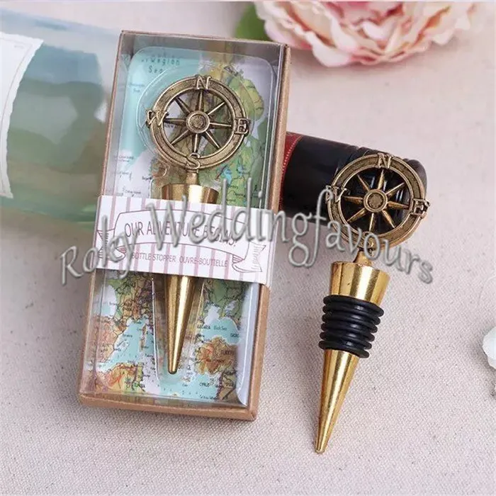 "Our Adventure Begins" Compass Bottle Stopper Event Gifts Champagne Stopper Nautical Theme Wedding Favors