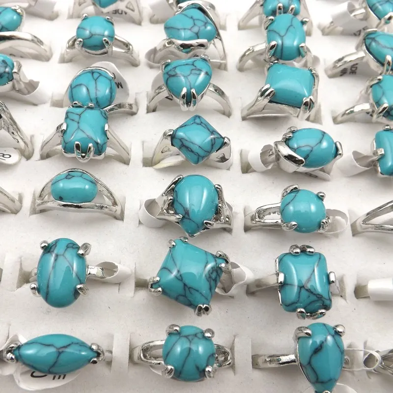 Gemengde grootte natuurlijke turquoise ringen voor vrouwenfabrieksprijs 50 stcs groothandel