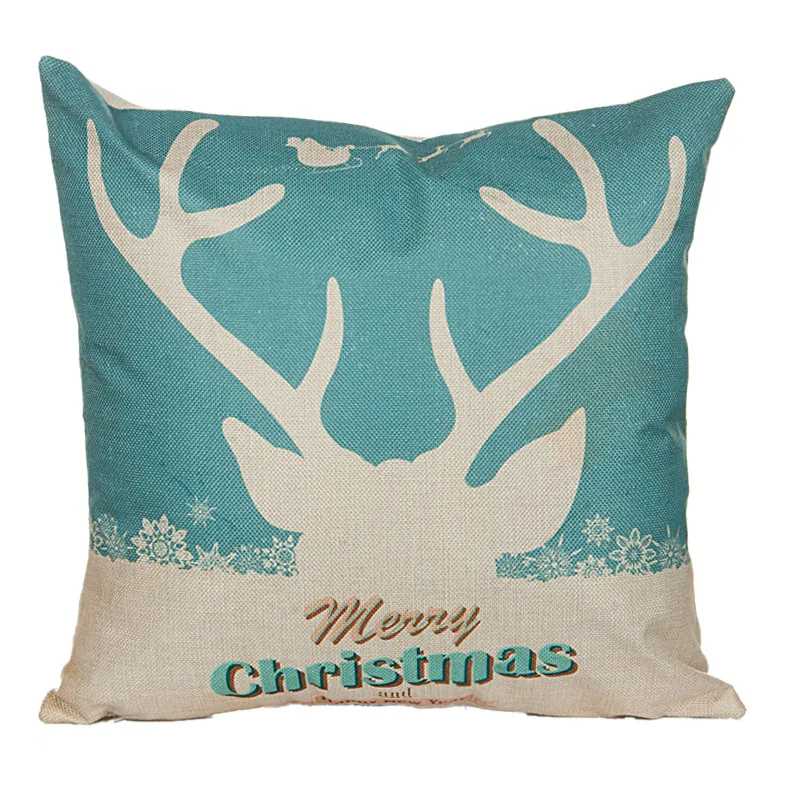 Vintage Christmas Santa Claus Linen Cotton Blend Pillowcase Reindeer Sofa Pillow Covers Home Car Bed Office Chair Xmas Pillowcase