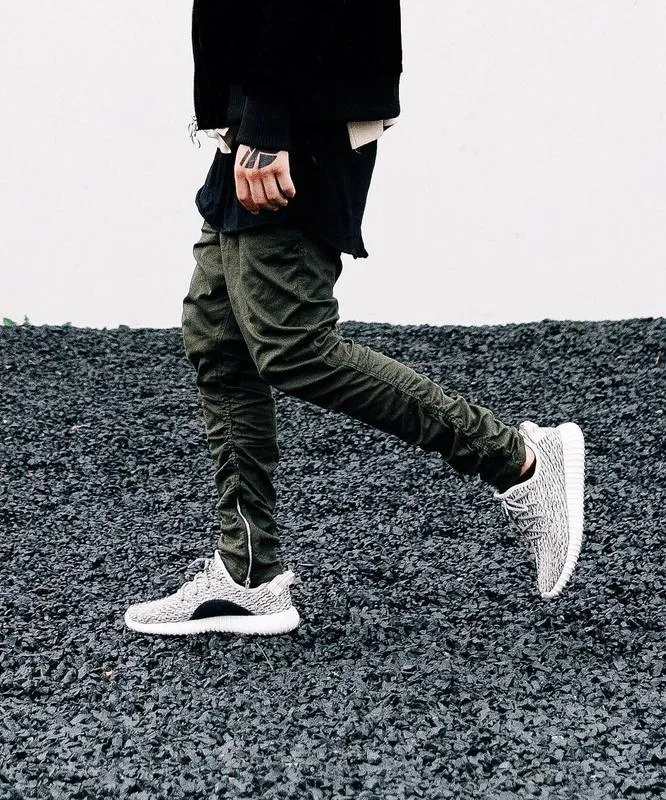 Partihandel - Märke Style Side Zipper Men Slim Fit Casual Mens Hip Hop Jogger Biker Byxor Swag Sweatpants Skinny Byxor Olive