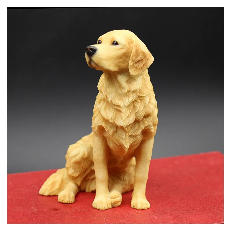 Sitting Golden Retriever Simulation Dog Figurine Crafts Handmade Carved Arts with Resin for Home Decoration4545120