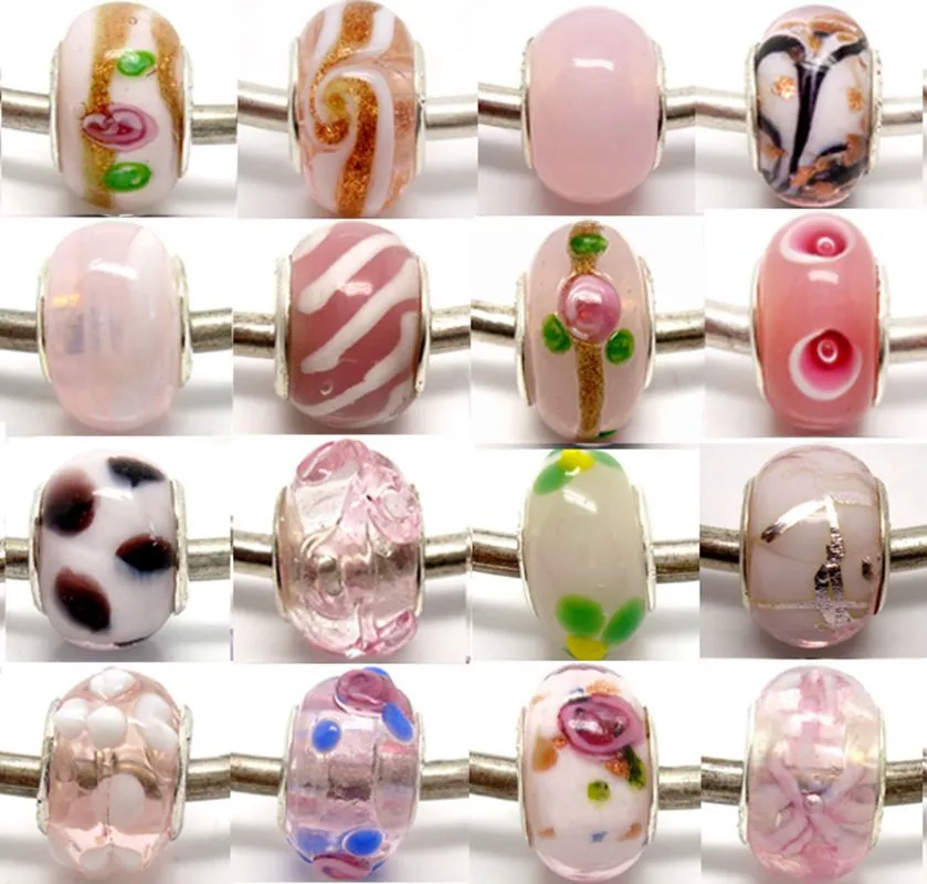 Mixed 925 Sivler Core Murano Szklane koraliki do biżuterii tworzący luźne uroki Lampwork DIY Kulki do bransoletki całej luzem 194f