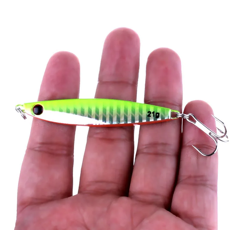 Hot Metal Spinner Spoon Fiske Crankbait 21g Zinc Alloy Hard Lures Jiging Spear Shape Bait Metal Lures med diskantkrok