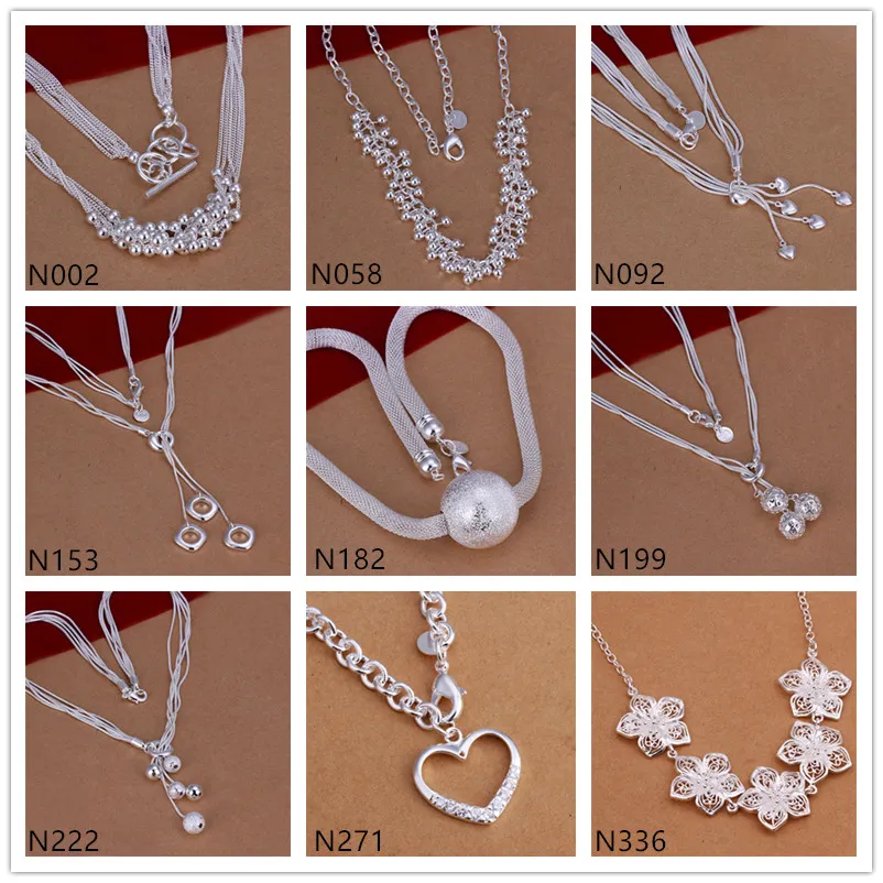 Collana in argento 925 con pietre preziose da donna di spedizione gratuita (con catena) 6 pezzi molto stile misto, collana in argento sterling con fiore di perline DFMN50