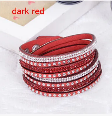 Hot sell Wholesale Rhinestone Bling Double Leather Wristband Fashion Slake Deluxe Multi Color Crystal Wrap Bracelets For Women