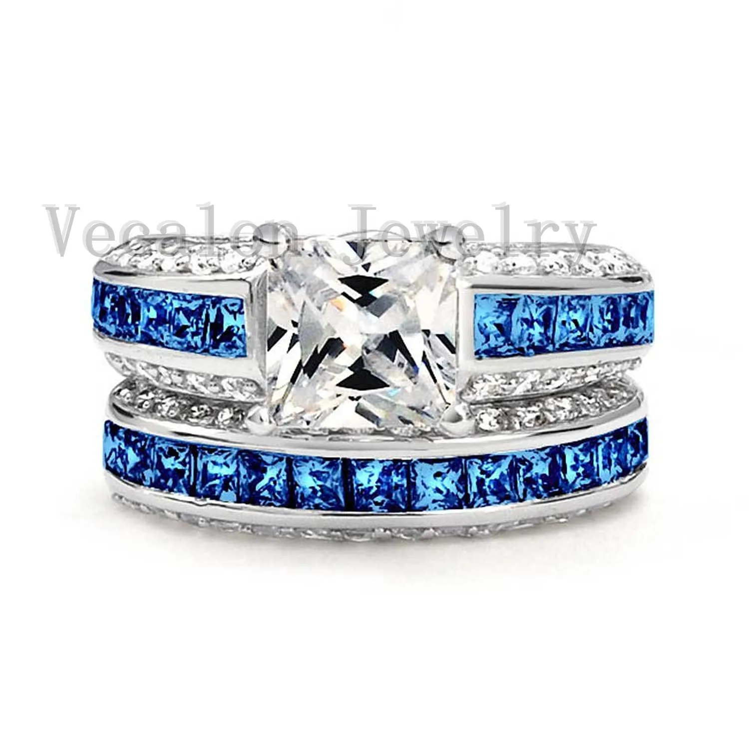 Vecalon Brand Design Tanzanite Cz Diamond Wedding Band anello set le donne 10KT oro bianco riempito femminile anello di fidanzamento