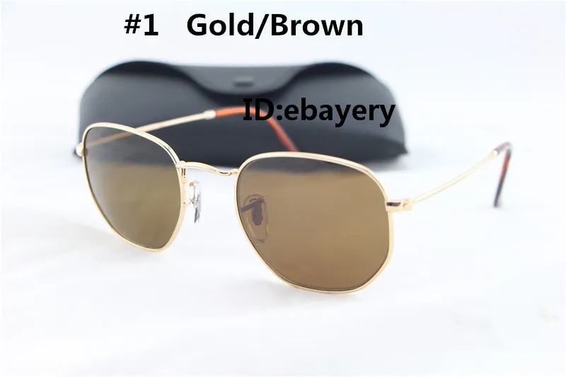 5 개 PCS 고품질 패션 육각형 금속 금속 선글라스 남성 여성 불규칙한 태양 안경 금 검은 51mm 유리 렌즈 Boxca9034070