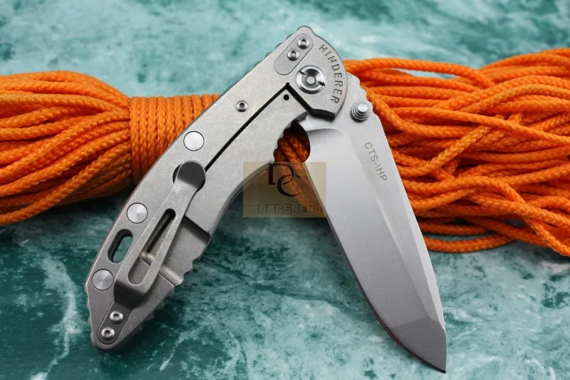 Version Sanglier Rick HINDERER CTS XM-18 Titane + G10 Poignée D2 couteau pliant à lame en acier rapide pour Camping chasse EDC outil