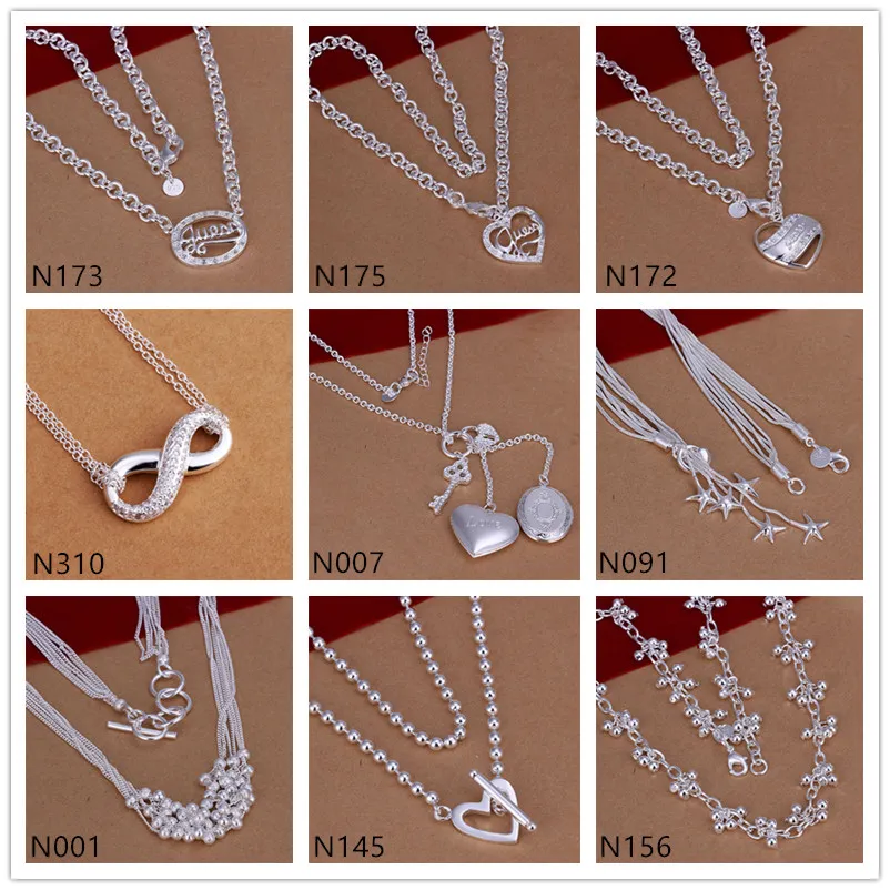 Star digital shape 925 silver Necklace 6 pieces a lot mixed style,brand new women's gemstone sterling silver Necklace EMP51