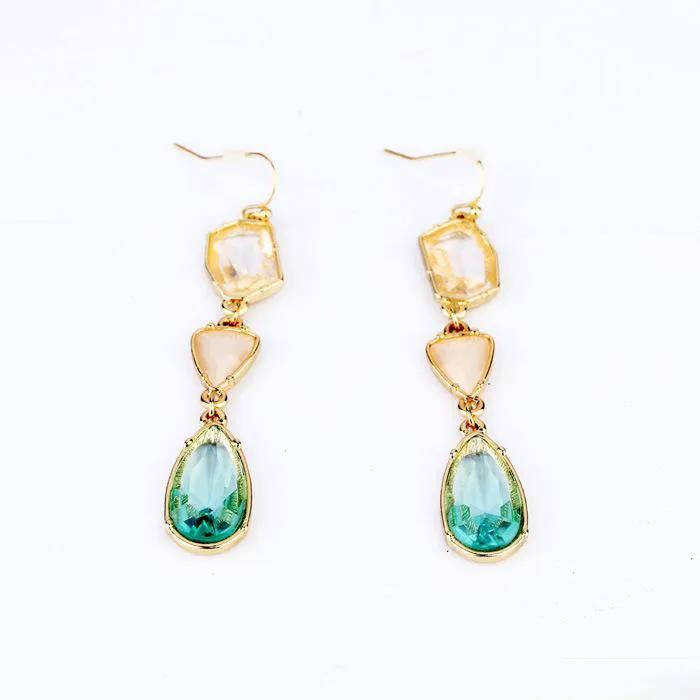 Fashion gold plated crystal stone dangle earrings water drop geometry crystal gemstone earrings for women jewelry