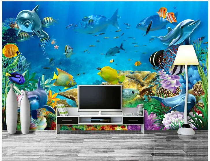 3D papel de parede foto personalizada mural não tecida O submarino World Fish Room Painting Picture 3d Wall Room Murais Wallpaper7510086