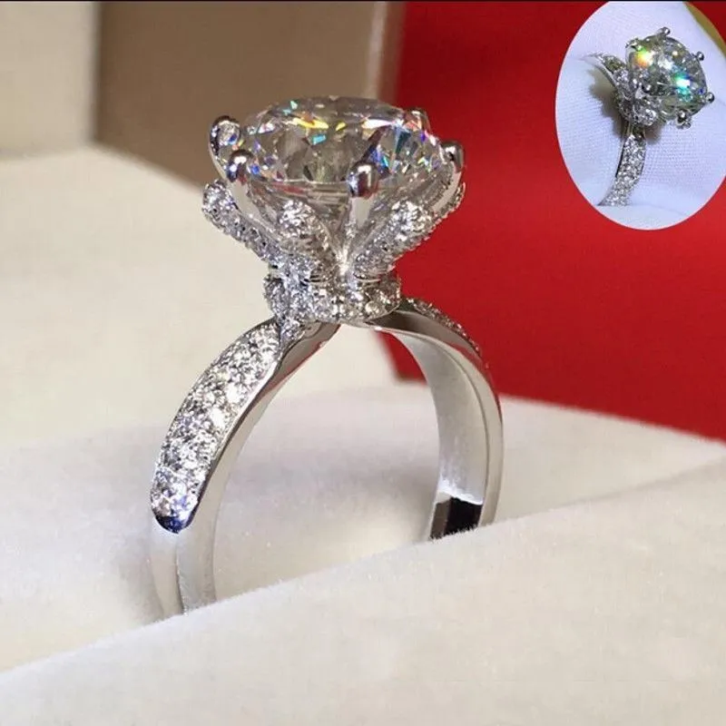 Victoria Wieck Pave Bijoux De Luxe 8mm Topaze Blanche Argent 925 Simulé Diamant Mariage Fiançailles Fleur Femmes Bague Taille 5-11