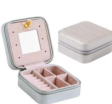 Moda Mini Jewelry Boxes Skórzane Kosmetyczne Kolczyk Lipstick Organizator Prezent Dla Dziewczyna Lustro Makeup Box