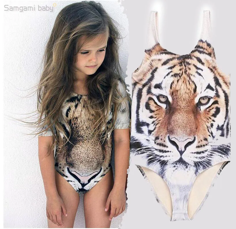 One Piece Kids INS tiger swimsuit 3D Tiger print Swimsuit for Girls Brand new Kids animal Swimwear Girls Bathing Suits Girls Swimwear