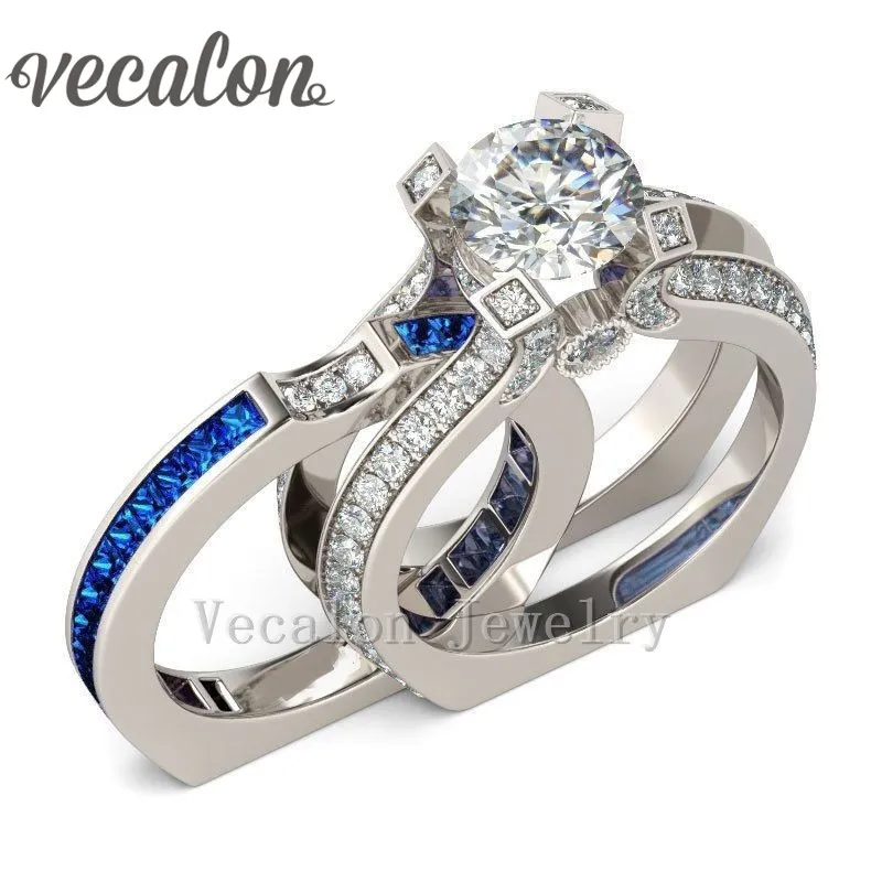 Vecalon Женский Серебряный Ювелирные Изделия Обручальное кольцо Sapphire Simatuated Diamond CZ 925 Стерлингового Серебра Серреверовое кольцо для женщин