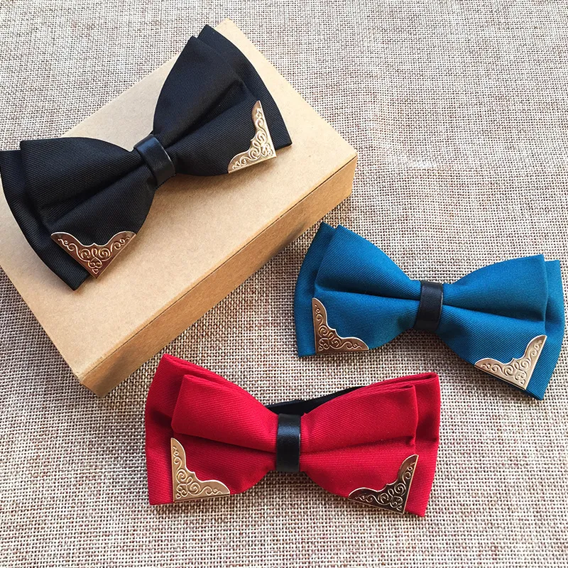 Manufacturer's stock supply, metal edge bow tie, pure ribbon metal corner, fashionable fashion necktie wholesale
