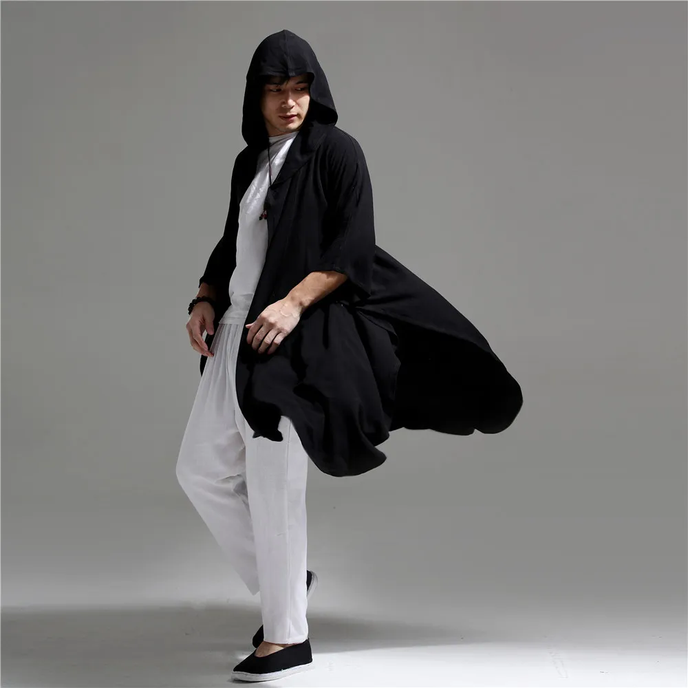 White Blue Black High Quality Cotton Linen Men Women Trench Coat