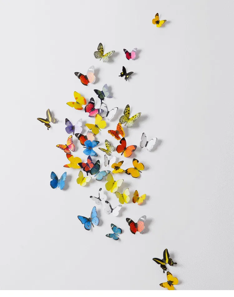 3D Papillon PVC Autocollant Mural 19 pièces Ensemble Décor À La Maison Simulation Papillon Stickers Muraux Salon Réfrigérateur 8 Groupe Couleurs Stickers Muraux