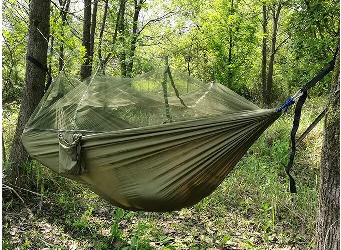 Moda 2 Osoby Płótno Portable Double Camping Hamak Meble Ogólne Użycie Nylon Spadochron Hamak Ogród Huśtawka Krzesło Haking Hamak