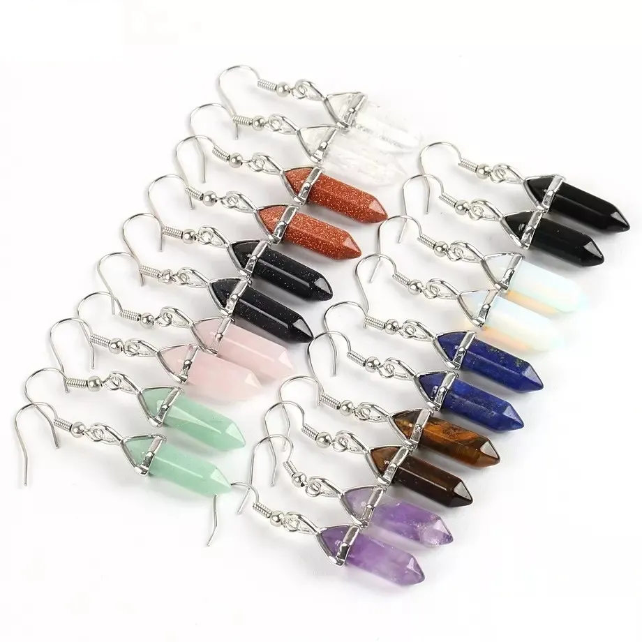 30 색 Drusy Fashion Natural Stone Charms 귀걸이 육각 프리즘 Druzy Gemstone Chakra Dangle Earring Charm Women Jewelry