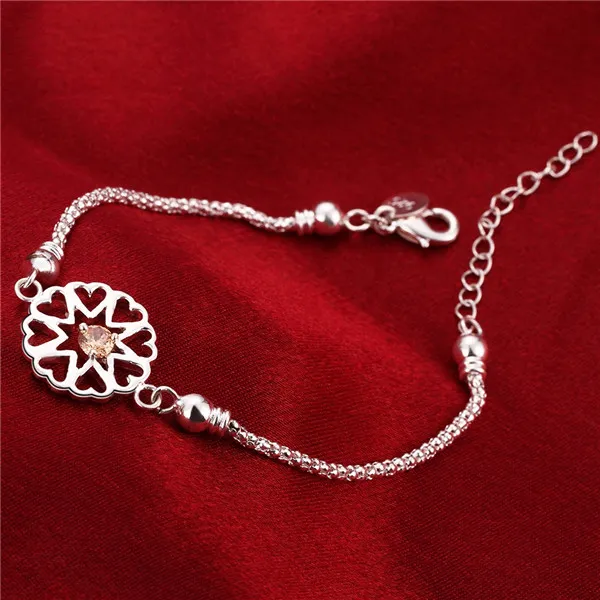 Regalo di vendita calda in argento 925 Bracciale a cuore cavo gruppo DFMCH384, nuovissimo bracciale in argento sterling placcato con pietre preziose a maglie di alta qualità