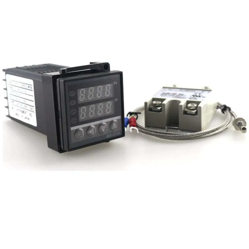 PIDデュアルデジタルサーモスタット温度コントローラ220V 10A AC REX-C 100 K熱電対SSRプログラマブル電源送料無料