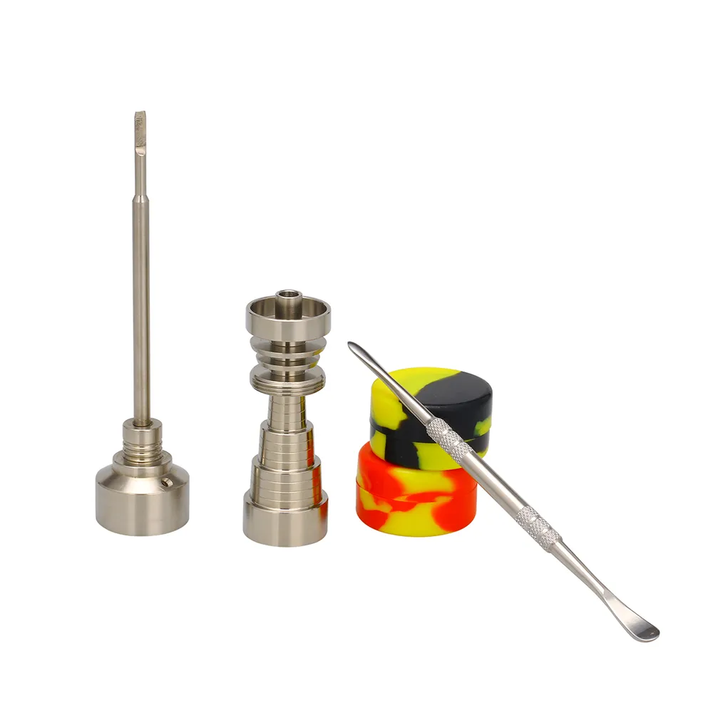 GR2 Domeless titanium nagels 6 in 1 bonggereedschapset 10 mm 14 mm Domeless GR2 titanium nagel koolhydraten dabber siliconen pot voor glazen bong