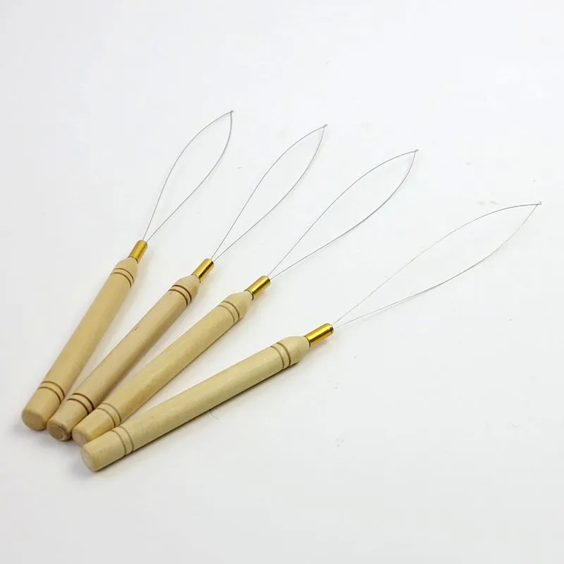 Micro bead loop pulling needles Wooden pulling needles loop threaders for human hair extensions hair tools4340047