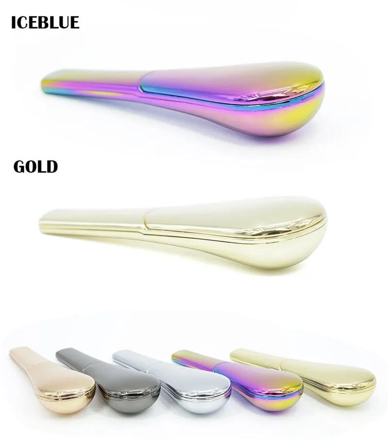 Metal Scoop Shape Rainbow Spoon Smoking Pipe Zinc Alloy Magnet 95mm Length 24mm Diameter Tobacco Cigarette Hand Pipes with Gift Box