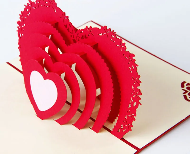 Gratis verzending handgemaakte pop-up wenskaarten dank u kaarten verjaardag kaart decoraties creatieve stereoscopische 3D liefde valentine wenskaart