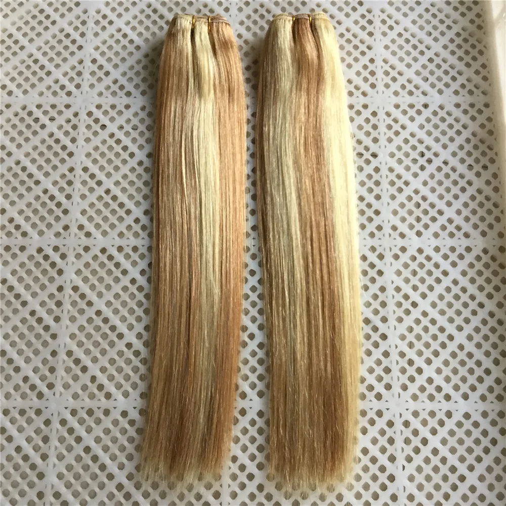 Lummy Brazylijskie Dziewicze Human Hair Paundles 14 "-24" Mix Piano Color # 27 / # 613 Honey Blonde i Blonde Human Hair Weft 100g / set