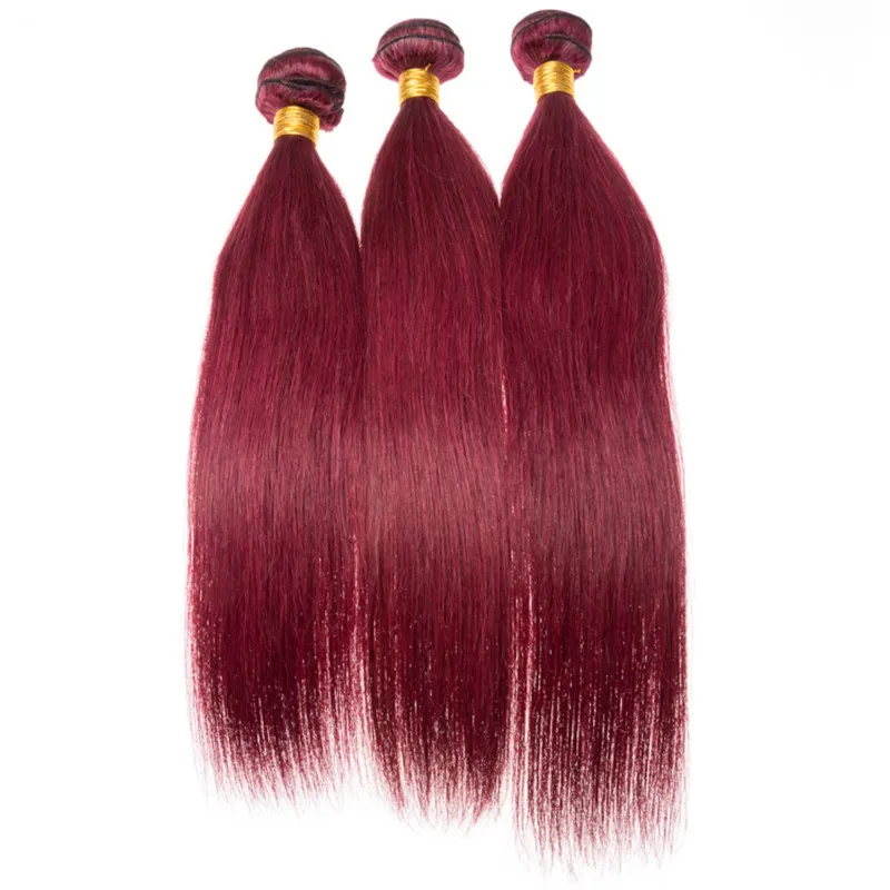 Fasci di tessuto bordeaux capelli umani malesi vergini con chiusura frontale dritto # 99J capelli umani rosso vino intrecciati con frontale in pizzo pieno 13x4