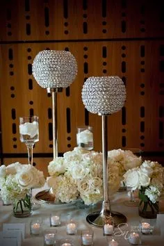 Crystal Ball Set-Silver Crystal Table Candlesticks Wedding Centerpiece