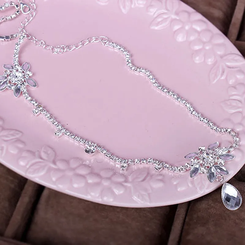 Tsjechische Sparkly Crystal Vrouwen Voorhoofd Hoofdband Hoofd Ketting Hoofddeksel Strass Teardrop Tiara Vines Bruids Bruiloft Haar Sieraden DHF184