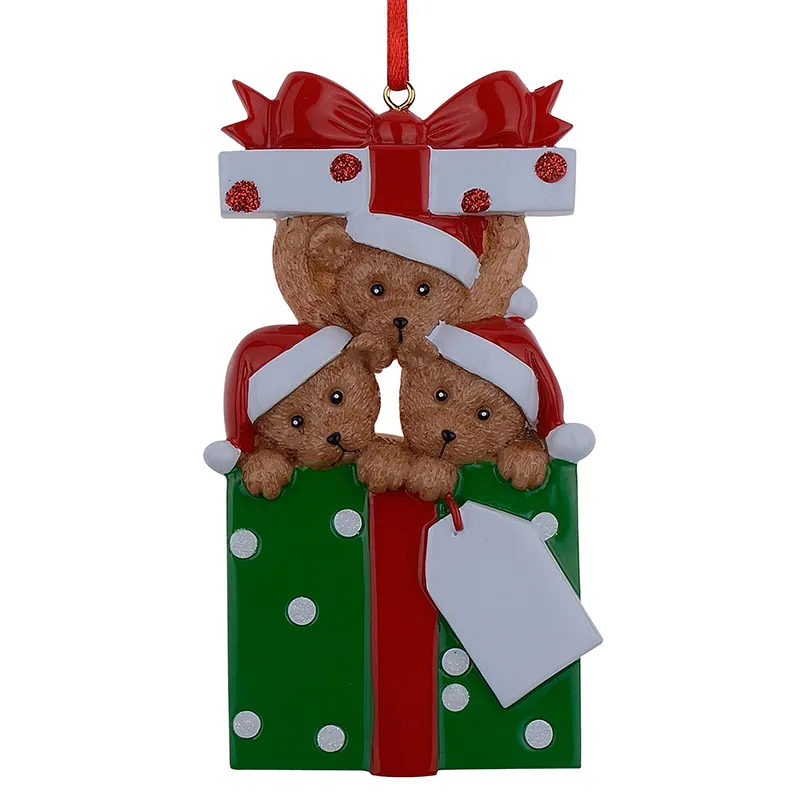 Urso família de 3 enfeites de árvore genealógica de natal resina presentes personalizados personalização gratuita para decoração de casa de férias