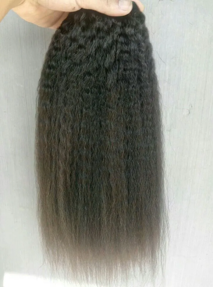 Brazylijska ludzka dziewica Remy Kinky Staight Hair Clip w rozszerzenia 9 sztuk jeden zestaw naturalny czarny 8280082