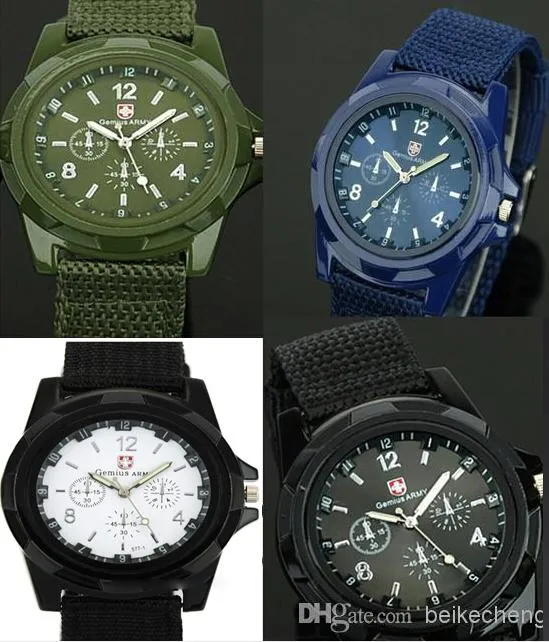 Partihandel 50st / lot mix 4Colors coola sommar män sport militär armé pilot tyg rem sport män Gemius armé watch sa001