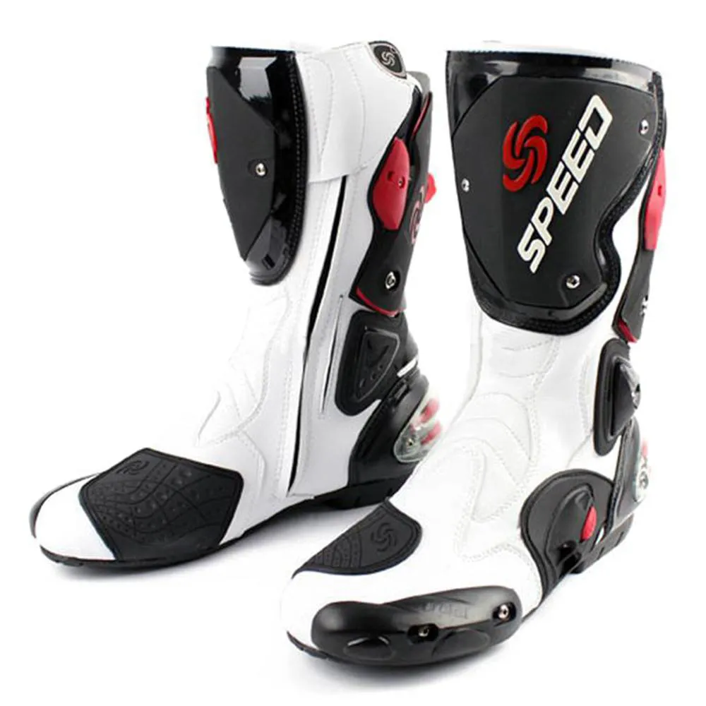 PRO-BIKER SPEED BIKERS Stivali da moto Moto Racing Motocross Off-Road Scarpe da moto Nero Bianco Rosso Taglia 40 41 42 43 44 45301g