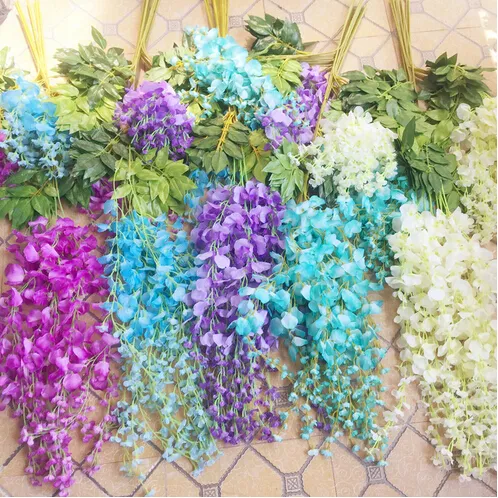 Wholesale新しい40ピースの人工藤の花藤のシルクウィスティアス花シミュレーションウィステリア花ガーランド豆の絹のつる花