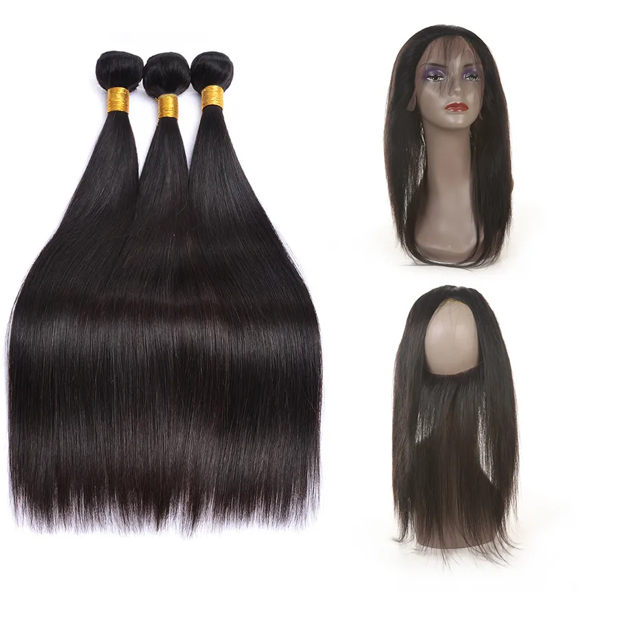 360 Volle Spitze Frontal Verschluss Mit 3 Bundles Brasilianisches Reines Haar Spinnt Gerade 8A Peruanisches Indisches Malaysisches Remy Menschenhaar9206642