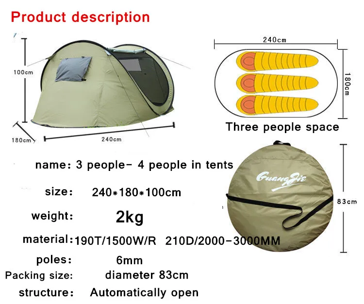 السفينة بسرعة خيمة الشاطئ خيمة الخيام outdoors الصيف 2016 التخييم الملاجئ لمدة 2-3 الناس مزدوج الألومنيوم قضيب ضد dhl سريع مجاني