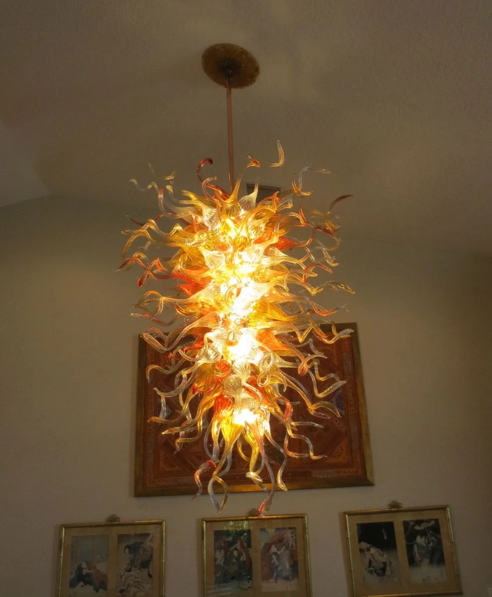 Lampes suspendues soufflé à la main Borosilicate LED pendentif-lumières verre Art Chandeler éclairage Foyer maison hall haut plafond lustre