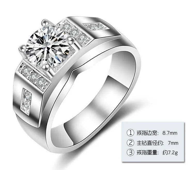 925 Silver Round Simulated Diamond CZ Side Stone Wedding Ring for Men