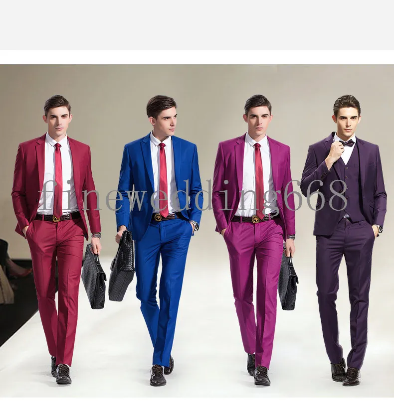 Factory direct sale Notch Lapel One Button Custom color High quality Groom Tuxedos Suit Wedding Men's suits (Jacket+Pants+Tie+Vest) 21