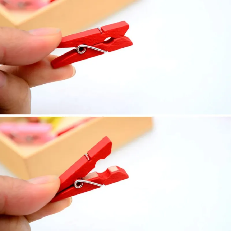 Mini Spring Clips Clothespins Piękny Design 35mm Kolorowe Drewniane Kołki Craft Do Wiszące Ubrania Papierowe Zdjęcia Karty wiadomości