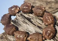 Tallado a mano: rosario de cabeza de Buda de palisandro de hoja pequeña budismo tibetano, cadena de cuerdas de goma, pulsera con cuentas